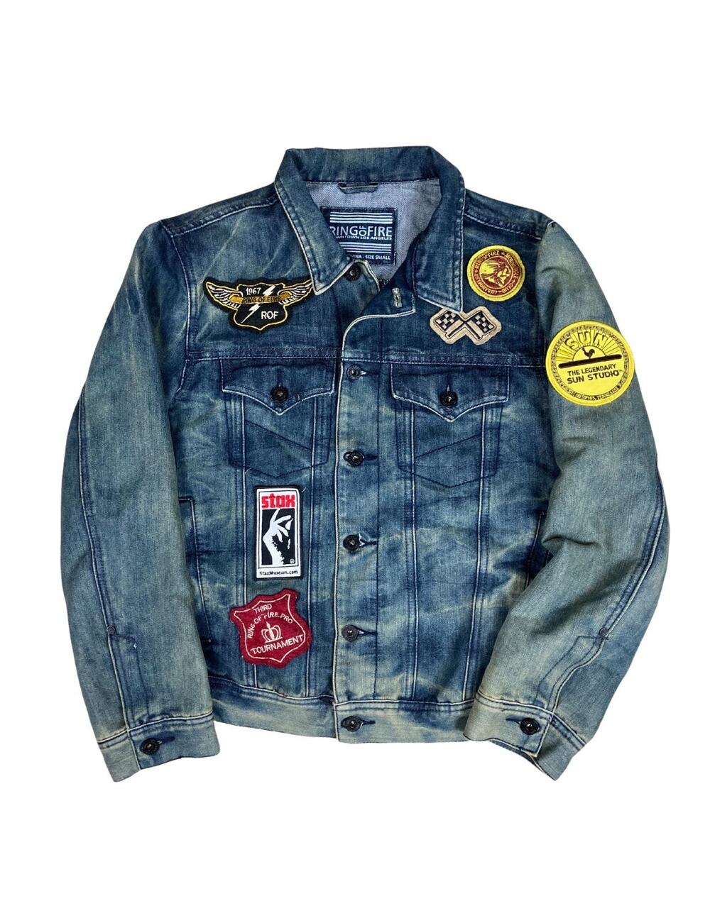 Denim Jean Jacket Punk Rock Rebel Patches Ring Of Fire Sun Records Stax Racing